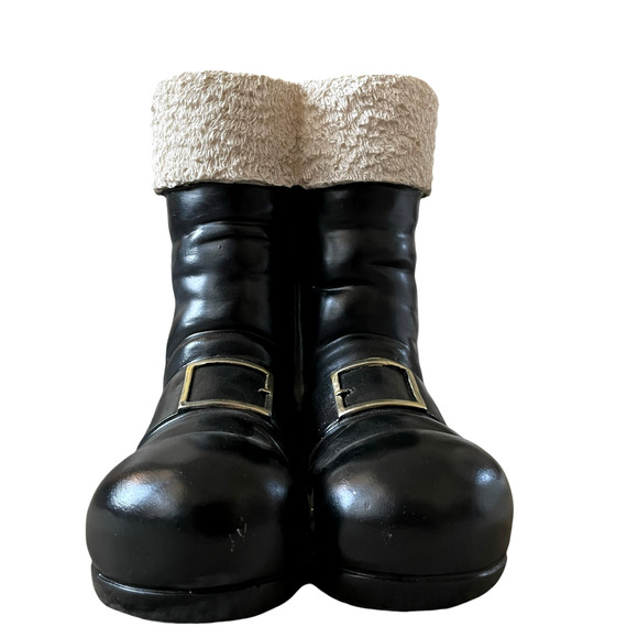 Santa Boots MERRY CHRISTMAS Container Planter Holiday Black Gold White Holiday - Picture 10 of 16